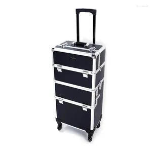 Opbergdozen 3 op 1 Rolling make -up trein kast aluminium reisorganisator cosmetische cosmetologie display koffer op wielen schoonheid