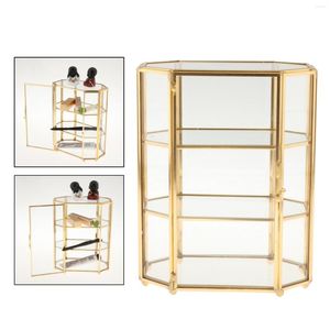 Boîtes de rangement Boîtes bijoux à 3 niveaux Boîte à orage en verre Gold Boîte à anneau Rendre KeepSake Decorative Portez pour la commode de cadeau de mariage