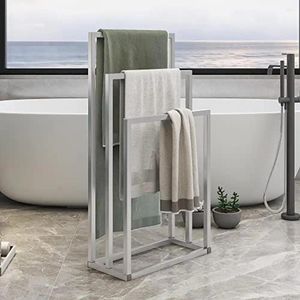 Opbergdozen 3-laags zilveren metalen vrijstaande badkamer handdoekrekstandaard Anti-rust stalen houder gemakkelijke montage stijlvolle ontwerpruimte besparing