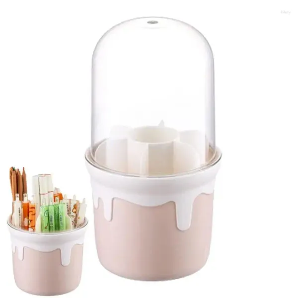 Boîtes de rangement Boîtes d'organisateurs de maquillage rotatif à 360 degrés avec couverture transparente Anti-Dust for Brushes Bijoux de rouge à lèvres à sourcils