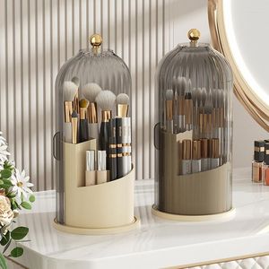 Boîtes de rangement Boîte à cosmétiques rotative à 360 ° avec couvercle Organisateur en plastique transparent Ombre à paupières Porte-pinceau de maquillage de luxe pour rouge à lèvres