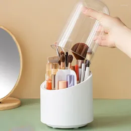Boîtes de rangement Boîte à pinceaux de maquillage rotative à 360 ° avec plusieurs compartiments Base d'organisateur cosmétique de bureau portable