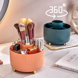 Opslagboxen 360 ° Roterende make -upborstelbox draagbare desktop cosmetische organizer lippenstift wenkbrauw potlood oogschaduwhouder