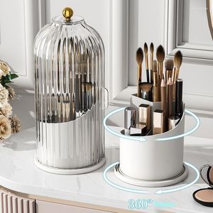 Boîtes de rangement Brosse de maquillage à 360 ° Rotation de rotation avec couvercle Luxury Cosmetic Organisateur à lèvres Cur à paupières