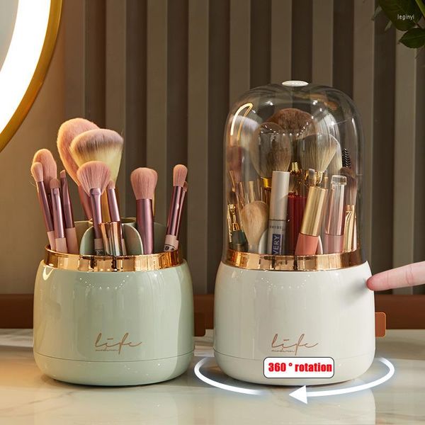 Boîtes de rangement 360 ° rotatif maquillage pinceaux support organisateur de bureau anti-poussière cosmétique boîte crayon à sourcils rouge à lèvres conteneur