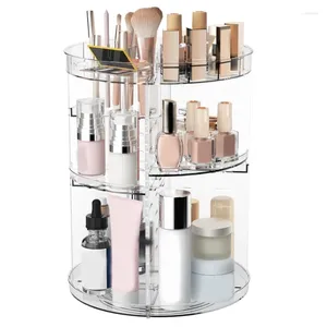 Opslagboxen 360 Roterende make -uporganisator met slot top cosmetica plank verstelbare laag