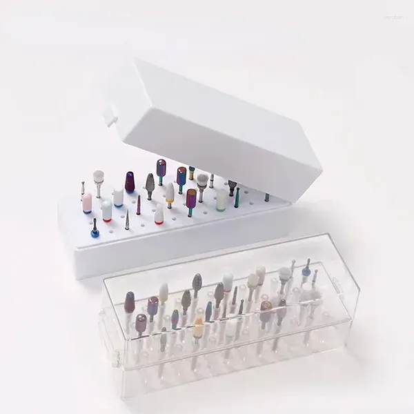 Cajas de almacenamiento con 48 agujeros, caja de brocas para decoración de uñas, soporte acrílico transparente, cabezal de molienda, accesorios organizadores de maquillaje para manicura