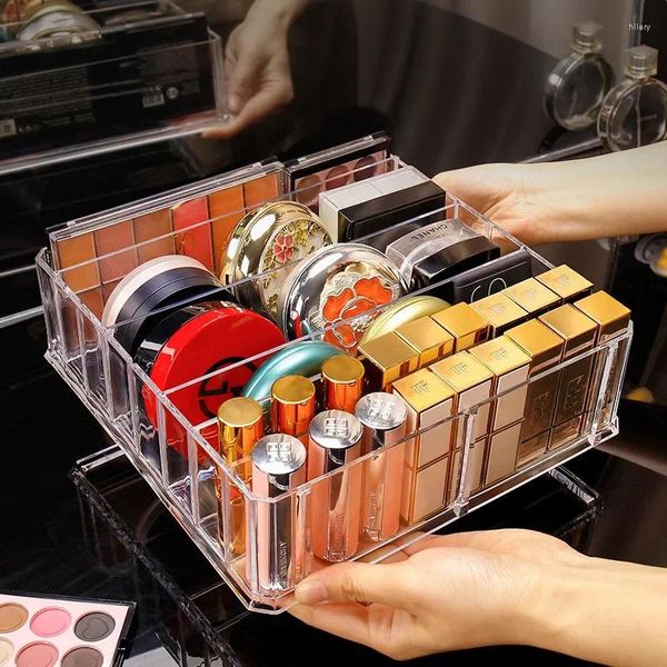 Cajas de almacenamiento 9/12 cuadrícula transparente lápiz labial organizador de maquillaje acrílico estante cosmético de escritorio baño baño