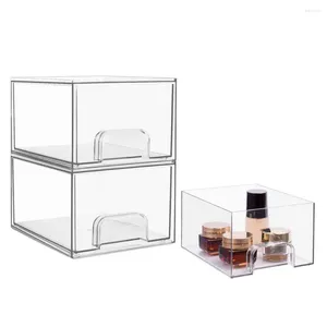 Boîtes de rangement Organisateur de tiroir acrylique cosmétique empilable avec capacité pour la vanité de salle de bain maquillage transparent