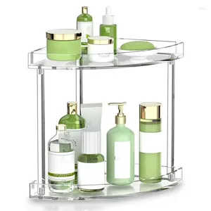 Boîtes de rangement Organisateur de maquillage en acrylique 2 niveaux claire étagère d'angle de salle de bain comptoir de soins de la peau