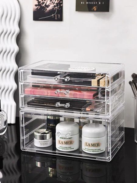 Cajas de almacenamiento organizador acrílico para cosméticos, maquillaje, caja de baño transparente, cajones, soporte para máscara de joyería apilable