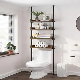 Opbergdozen Verstelbare badkamer Organisator over toilet 4-laags houten plank Rack Spaar Saver kleine kamers smalle vloer tot plafondstandaard