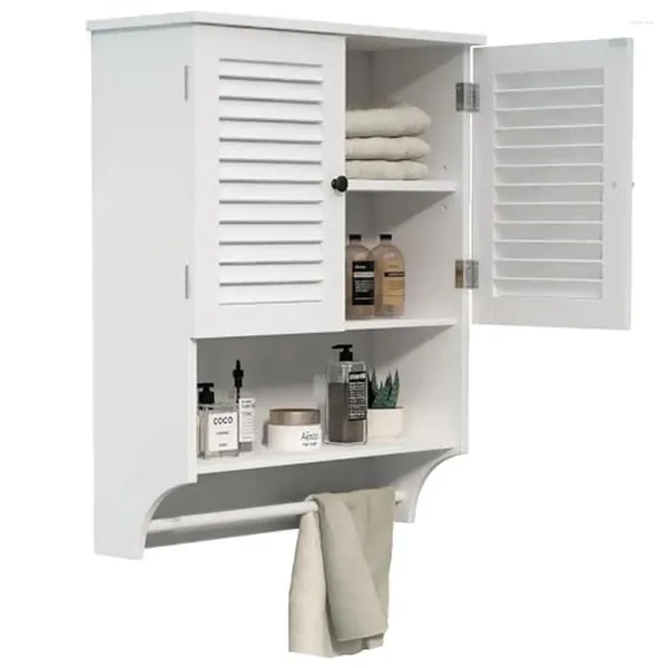 Boîtes de rangement armoire murale de salle de bain réglable avec barre de serviette 2 porte sur l'espace des toilettes gris gris mdf 23,6 