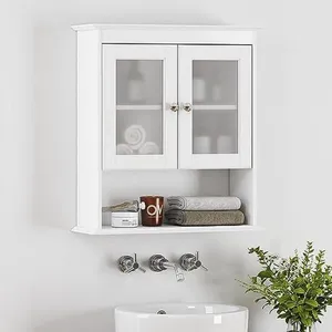 Boîtes de rangement étagère à étagère réglable armoire de salle de bain organisatrice de salle de bain portes en verre moderne conception facile assemblage solution polyvalente