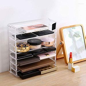 Opslagboxen Ag Grid Lattice Clear Acryl Eyeshadow Lipsticks Holder Make -up BrushStorage Box Containers Organisator