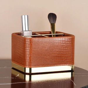 Boîtes de rangement en cuir marron américain, boîte en métal, coiffeuse, cosmétiques, bijoux, porte-stylo, brosse de maquillage, plateau à clés, artisanat