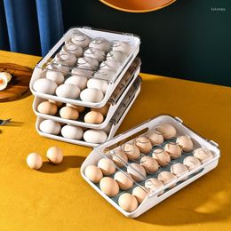 Cajas de almacenamiento Caja de huevos rodante automática Artículos de cocina Organizador de refrigerador Cajón transparente para el hogar Bandeja Ahorro de espacio