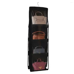 Boîtes de rangement Sac de poussière suspendue Organisateur transparent double face avec 6/8 poches idéales pour les sacs à main Purs-robe