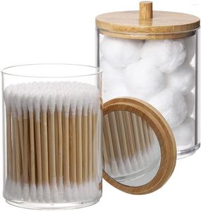 Opbergdozen bamboe make -up katoenen pad organisator met spiegel acryl container transparante badkamerdoos