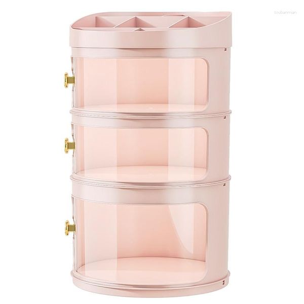 Cajas de almacenamiento Organizador de maquillaje de baño Caja de vitrina cosmética Joyería con cajones y puertas para dormitorio de tocador