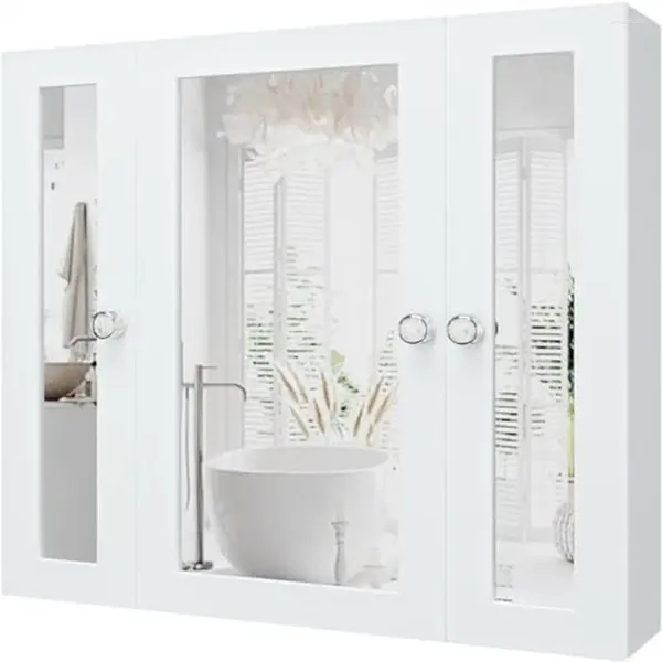 Boîtes de rangement Armoire de miroir de salle de bain Organisateur mural à 3 portes étanche PVC Couleur de couleur blanche polyvalente conception