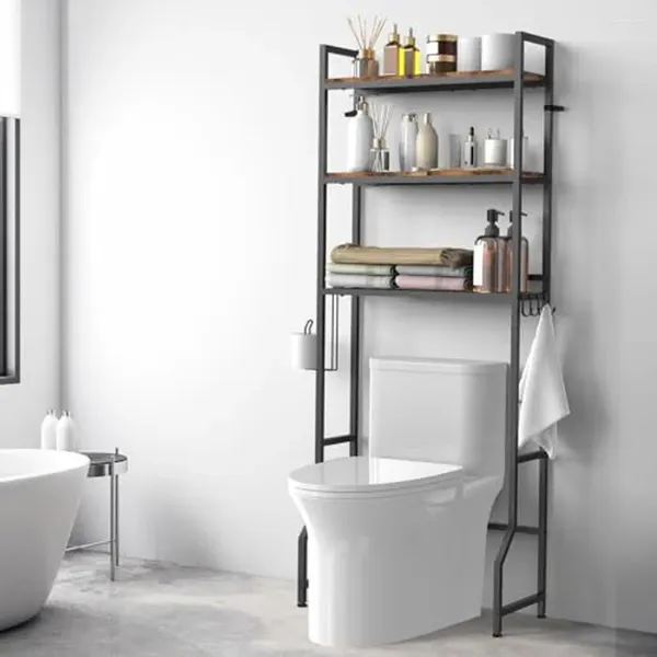 Boîtes de rangement Bathroom Organizer Rack 3 Tier Vertical Toilet Stand Feet Adpable Metal Frame MODERN MODERN STABLE DURIBLE FACILE