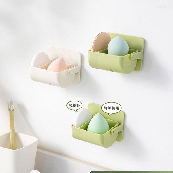 Cajas de almacenamiento Beauty Egg Bracket Dryer Cosméticos Maquillaje Esponja Calabaza Polvo Puff Rack Montado en la pared Caja organizadora Soporte para estante