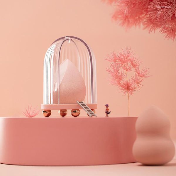 Boîtes de rangement Beauté Éponge Stand Cas Maquillage Blender Bouffée Titulaire Vide Cosmétique En Forme D'oeuf Rack Transparent Bouffées Organisateur