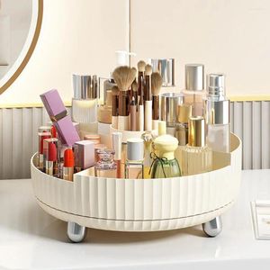 Cajas de almacenamiento Organizador de suministros de belleza Caja cosmética Versatil Round Rack 360 Grado Turntable para cepillos de maquillaje Lápices labiales