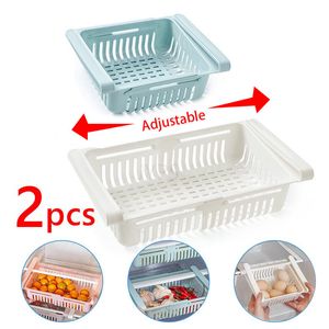 Opbergdozen bakken 1 2 stks keuken organizer koelkast lade doos uitbreidbare koelkast kistplank huiskast plastic kast planken 221008