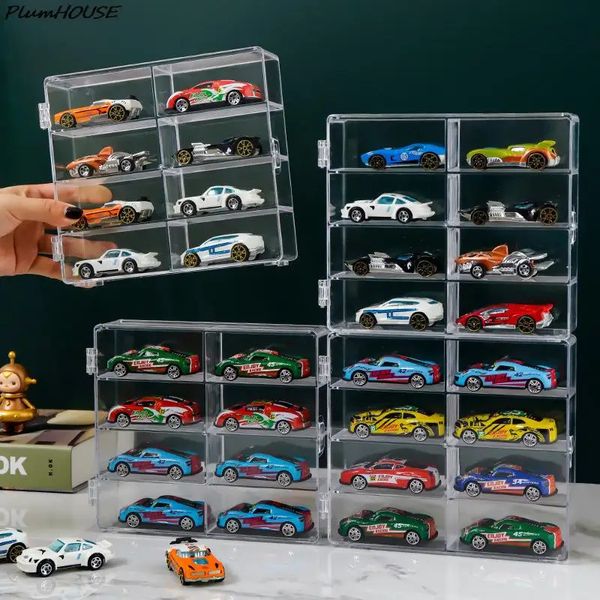 Boîtes de rangement Colons 1 64 Boîte de modèle de voiture à échelle 8 Esclacez à fente Affichage étagère Jouet Conteneur anti-poussière pour la collection de jouets 231114
