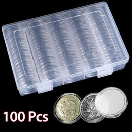 Boîtes de rangement Bacs 100pcs 30mm Coin Capsules Ronde En Plastique Titulaire Boîte Cas Conteneur Avec Organisateur pour Collection Fournitures 230703