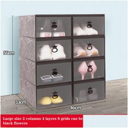 Boîtes de rangement Bacs 10pcs Chaussures Set Mticolor Pliable Plastique Clear Home Shoe Rack Organisateur Pile Affichage Boîte Noire Drop Livraison Dhjkm