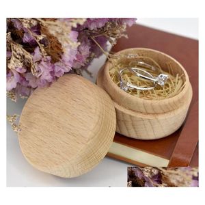 Boîtes De Rangement Bacs 10 Pcs Petite Boîte Ronde En Bois Anneau Vintage Décoratif Naturel Artisanat Bijoux Cas De Mariage Accessoires Drop Delive Dhgua