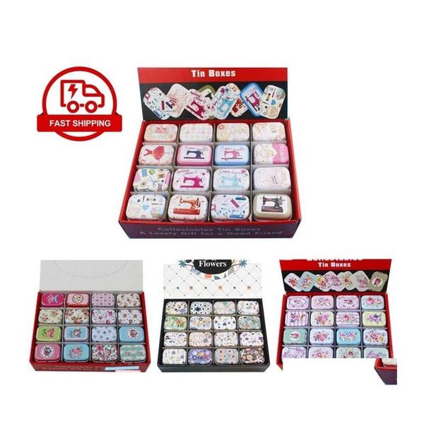 Boîtes De Rangement Bacs 12 Pièces / Lot Mini Boîte En Métal Portable Mtiple Motif Impression Maquillage Bijoux Pilule Avec Couvercle Emballage Cadeau 2111 Otise