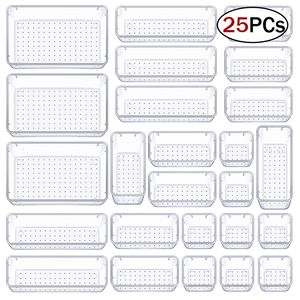 Boîtes de rangement Bacs 13 25PC Organisateurs de tiroir de bureau Ensemble en plastique Organisateur de maquillage de salle de bain Boîte transparente transparente Gadget de cuisine 230825