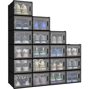 Cajas de almacenamiento Bins 18 Pack X-Large Shoe Storage Manager apilable Administrable para el tamaño de los EE. UU. 15 Contenedor de deportes de plástico Q2405061