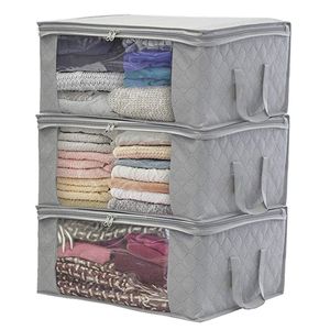 Caixas de armazenamento caixas 1 peça grande caixa zíper capa janela dobrável organizador quarto prateleira guarda-roupa pano brinquedo tecido dobrável para objetos 230907