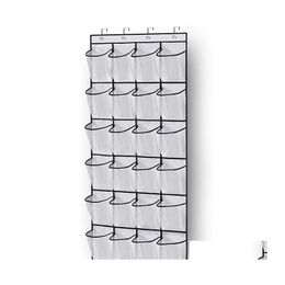 Boîtes De Rangement Bacs 1X 24 Grille Mural Divers Organisateur De Chaussures Tissu Placard Sac Rack Maille Poche Clair Suspendu Au-dessus De La Porte C Dhxpc