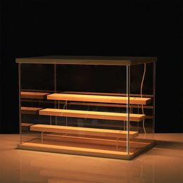 Opbergdozen Bakken 2 4 Tier Riser Display Stand Case LED LICHT WELE ACRYLISCHE SHOWCASE HOUTEN ACHTEREN DOOS Figuur Parfum Toont 230413