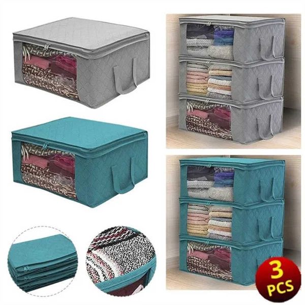 Boîtes de rangement Bacs 3/1 pièces boîte de rangement de couette de grande capacité pliant Non-tissé placard vêtements sac de rangement anti-poussière organisateur de couverture à la maison P230324