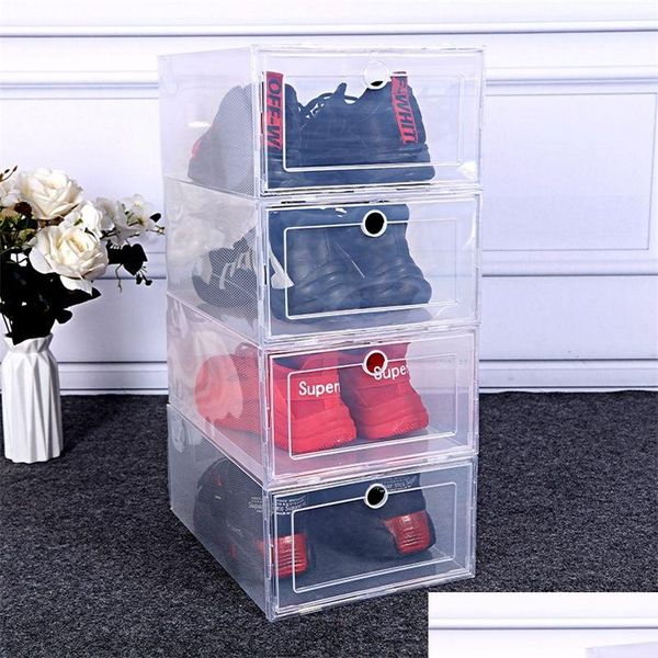 Boîtes de rangement Bacs 3/6 pièces / ensemble boîte de rangement de chaussures transparente épaissie organisateur de chaussures empilable en plastique der Shoebox Rack Clear Cabine Dhhwd