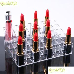 Boîtes de rangement Bacs 36/40 Grilles Clear Plastic Maquillage Organisateur Boîte Rouge à lèvres Bijoux Cosmétique Titulaire Présentoir Organisateurs D Dhnqt