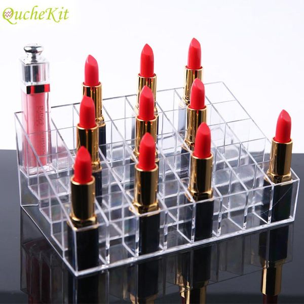 Boîtes de rangement Bacs 36/40 Grilles En Plastique Transparent Maquillage Organisateur Boîte Rouge À Lèvres Bijoux Cosmétique Cas Titulaire Présentoir Organisateurs