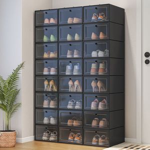 Boîtes de rangement Bacs 3 pièces boîte à chaussures transparente organisateurs de chaussures en plastique épaissi pliable anti-poussière empilable armoire combinée 230907