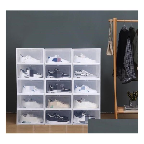 Cajas de almacenamiento Contenedores 45 Unids Claro Mticolor Caja de zapatos Plegable Plástico Transparente Organizador para el hogar Pantalla apilable Combin superpuesto Dh9Vo