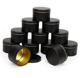 Boîtes de rangement bacs 4 oz de luxe rond des pots de bougies noirs avec couvercle de récipient en vrac boîtes à vide pour bricolage salves cutanés cutanés beauté sam4317494