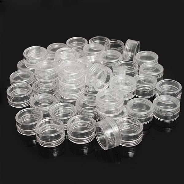 Boîtes de rangement Bacs 50Pcs 2.5ML Boîte de rangement en plastique transparent pour perles de bijoux Petit récipient rond Pots Make Up Organizer Boxes 230422