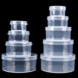 Boîtes de rangement Bacs 5PCS boîte en plastique ronde transparente pour le stockage Bijoux Pilule Puce Organisateur Conteneur Cas Nail Art Batterie Boîtes Étanche P230324