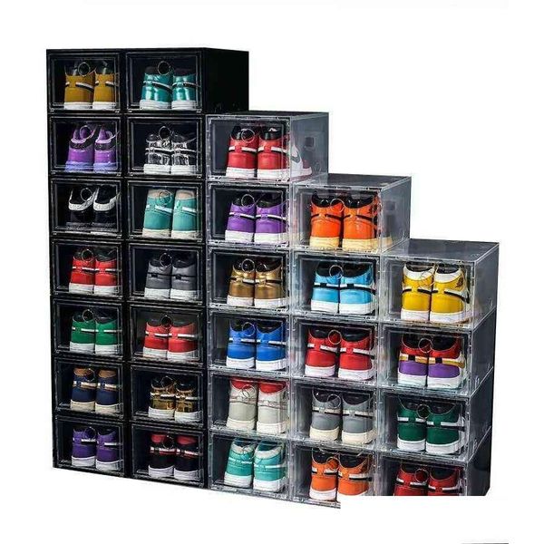 Boîtes de rangement Bacs 6-12pcs grande boîte à chaussures empilable affichage der rangement talon cas armoire sneaker organisateur en plastique maison placard goutte dhbis